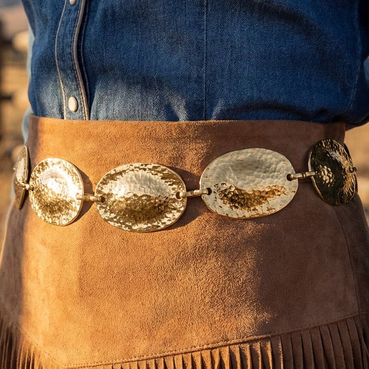 Hammered Metallic Oval Disc Chain Belt