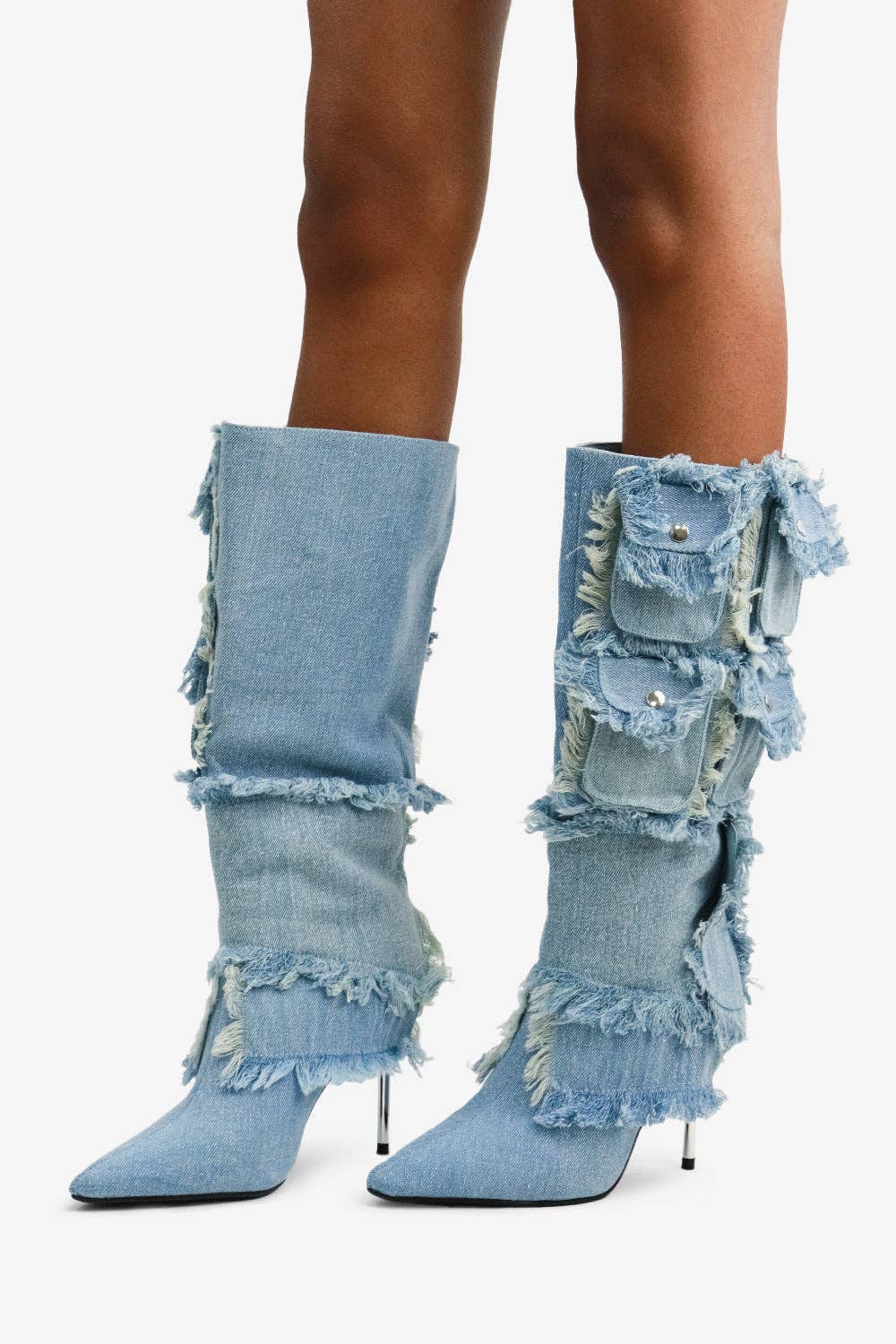 CARRY ON - Denim Pocket Boots w/ Frayed Texture