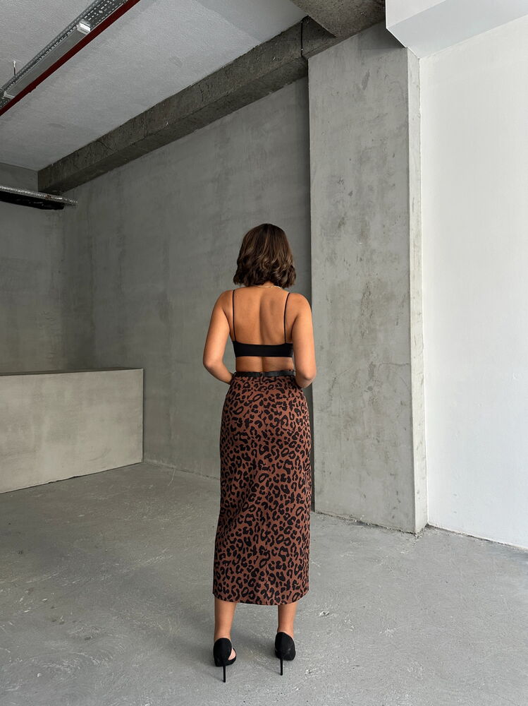 Brown Black Leopard Print Skirt