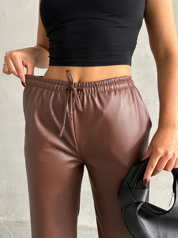 Brown Vegan Leather Trousers