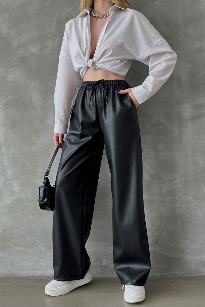 Black Vegan Leather Trousers