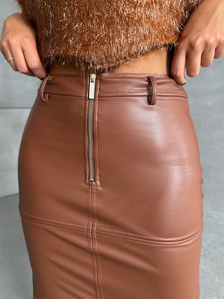 Tan Vegan Leather Skirt