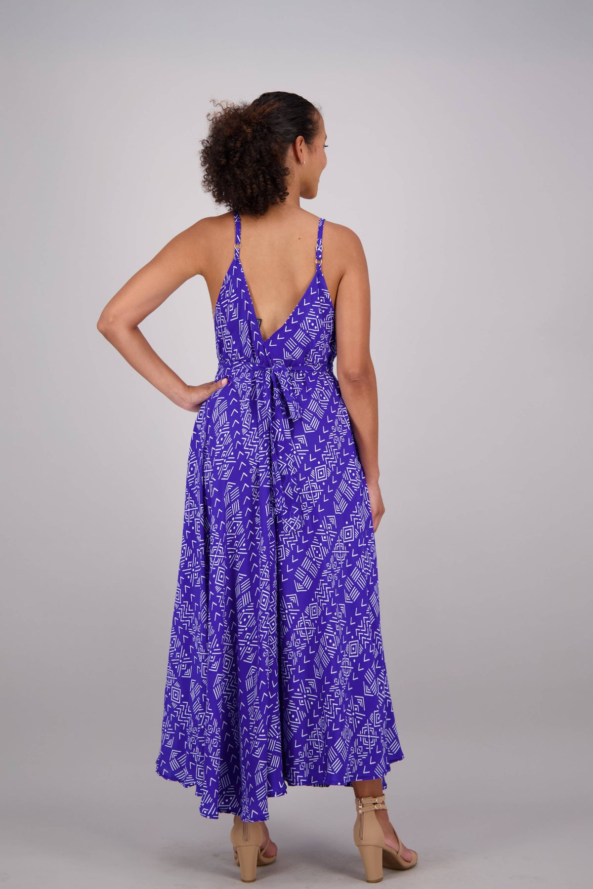 Blue Tribal Print Maxi Silk Blend Dress