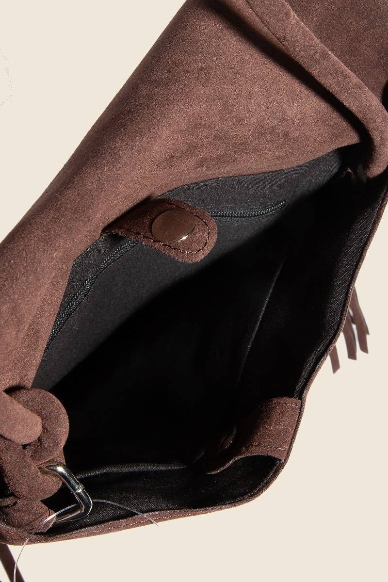 Faux Suede Long Fringe Rectangle Hand Bag