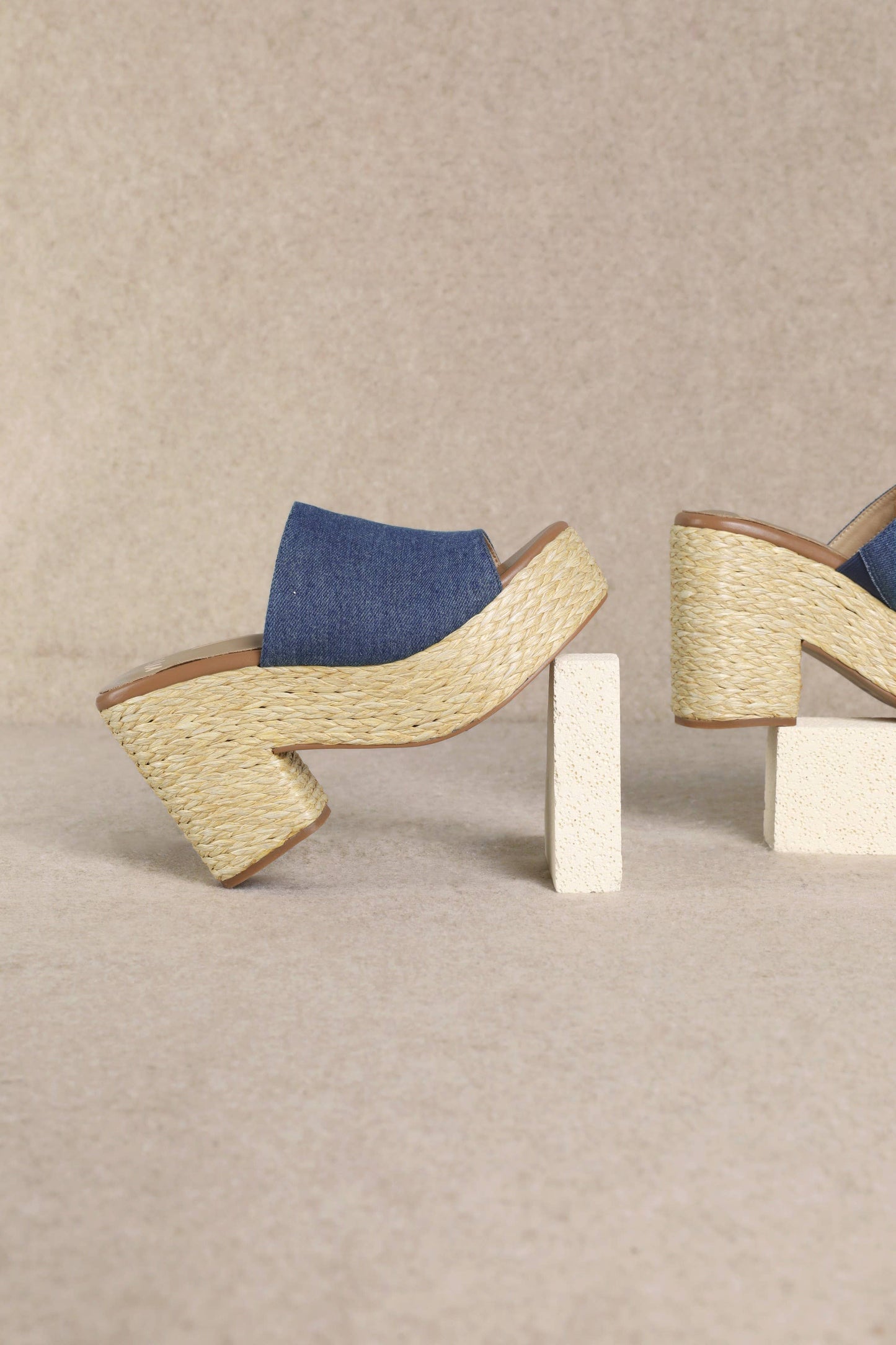 ASHLYN Denim Platform Block Heel
