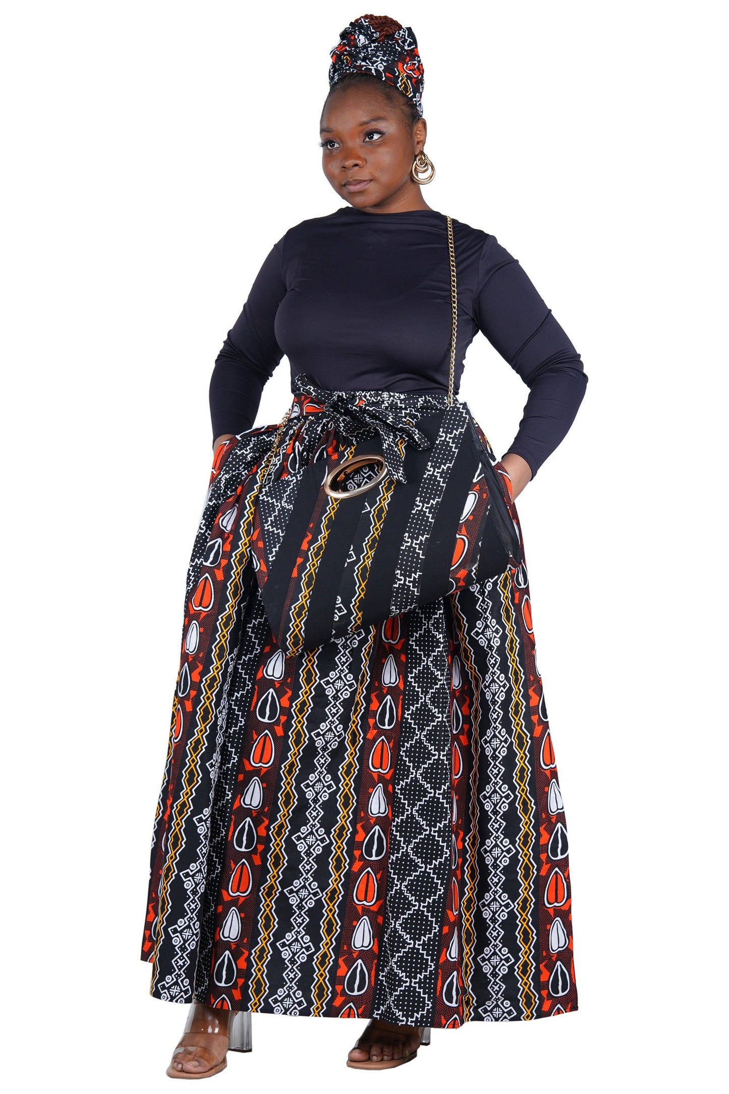 African Long Maxi Skirt With Handbag One Size