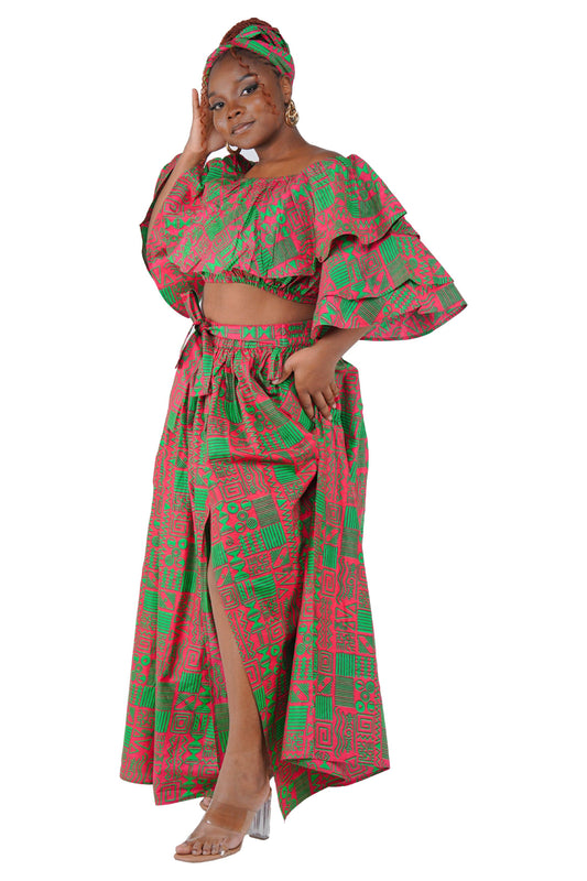 African Crop Top and Slit Skirt Set