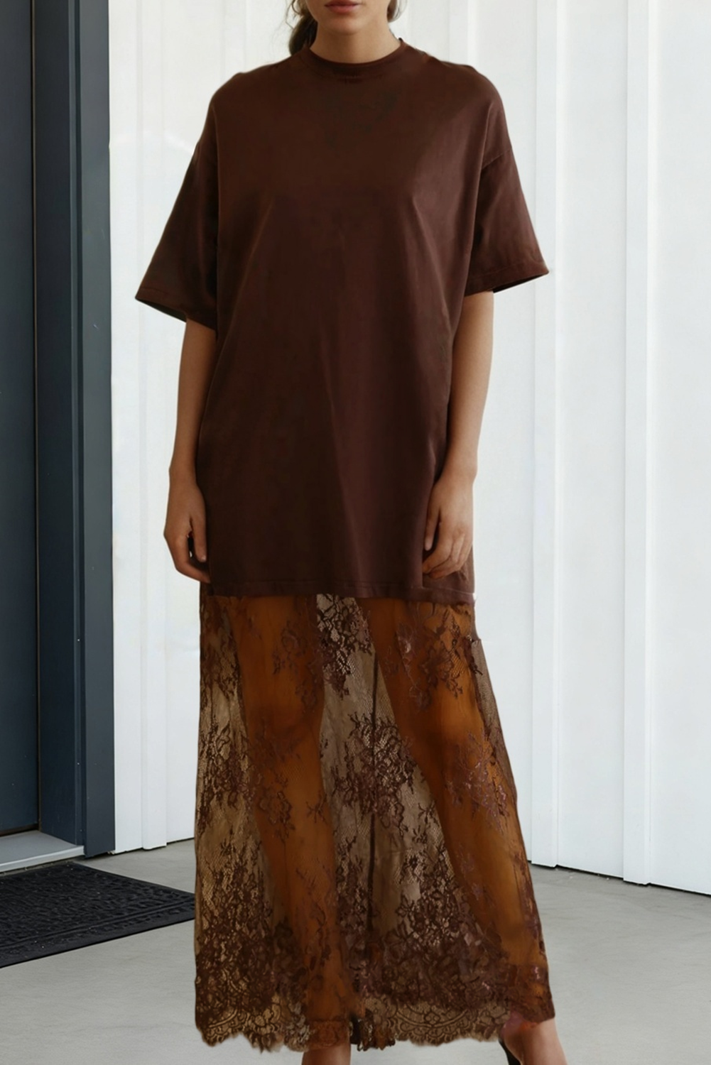 Floral Lace Patchwork T Shirt Maxi Dress