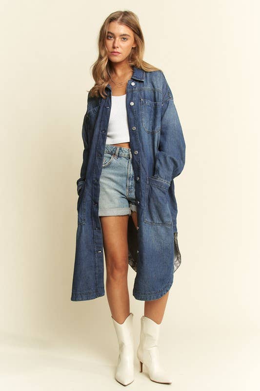Plus Mid Length Button Down Denim Jacket