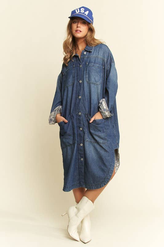 Plus Mid Length Button Down Denim Jacket