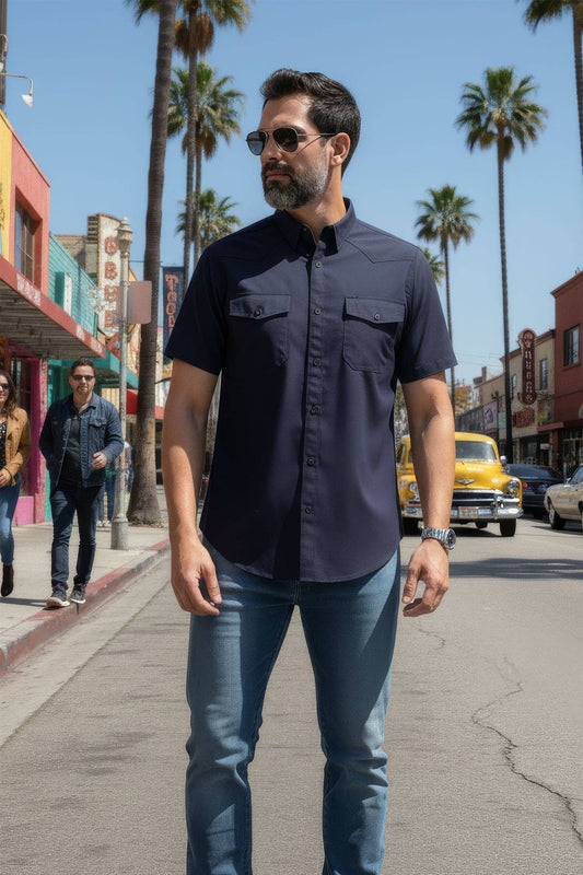 Petersburg Stretch Short Sleeve Shirt Navy