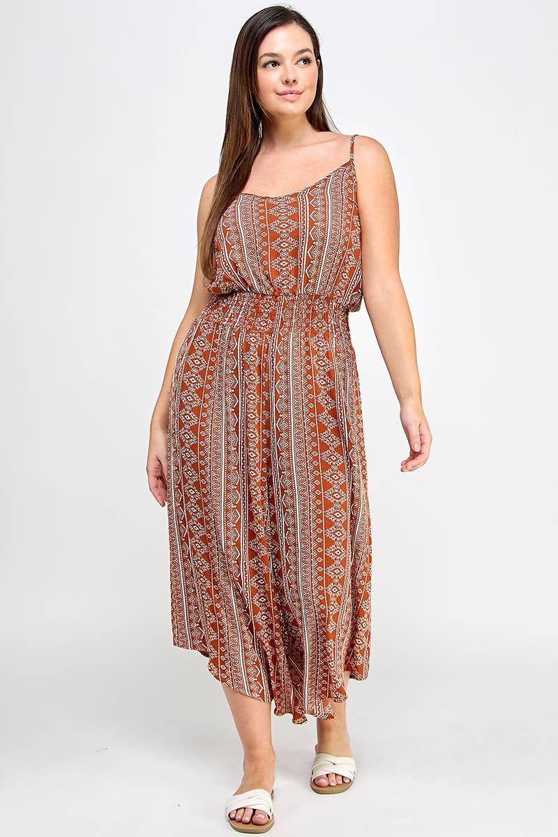Plus Sleeveless Boho Print Jumper