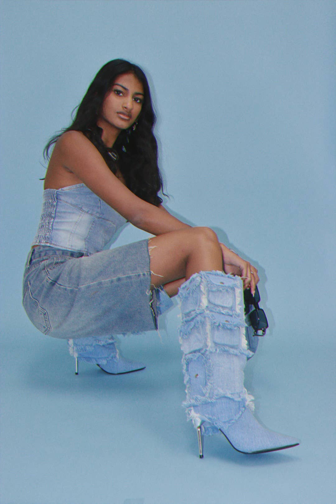 CARRY ON - Denim Pocket Boots w/ Frayed Texture