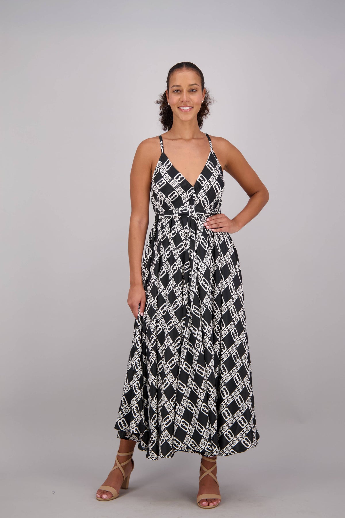 Geomtric Print Silk Blend Maxi Dress