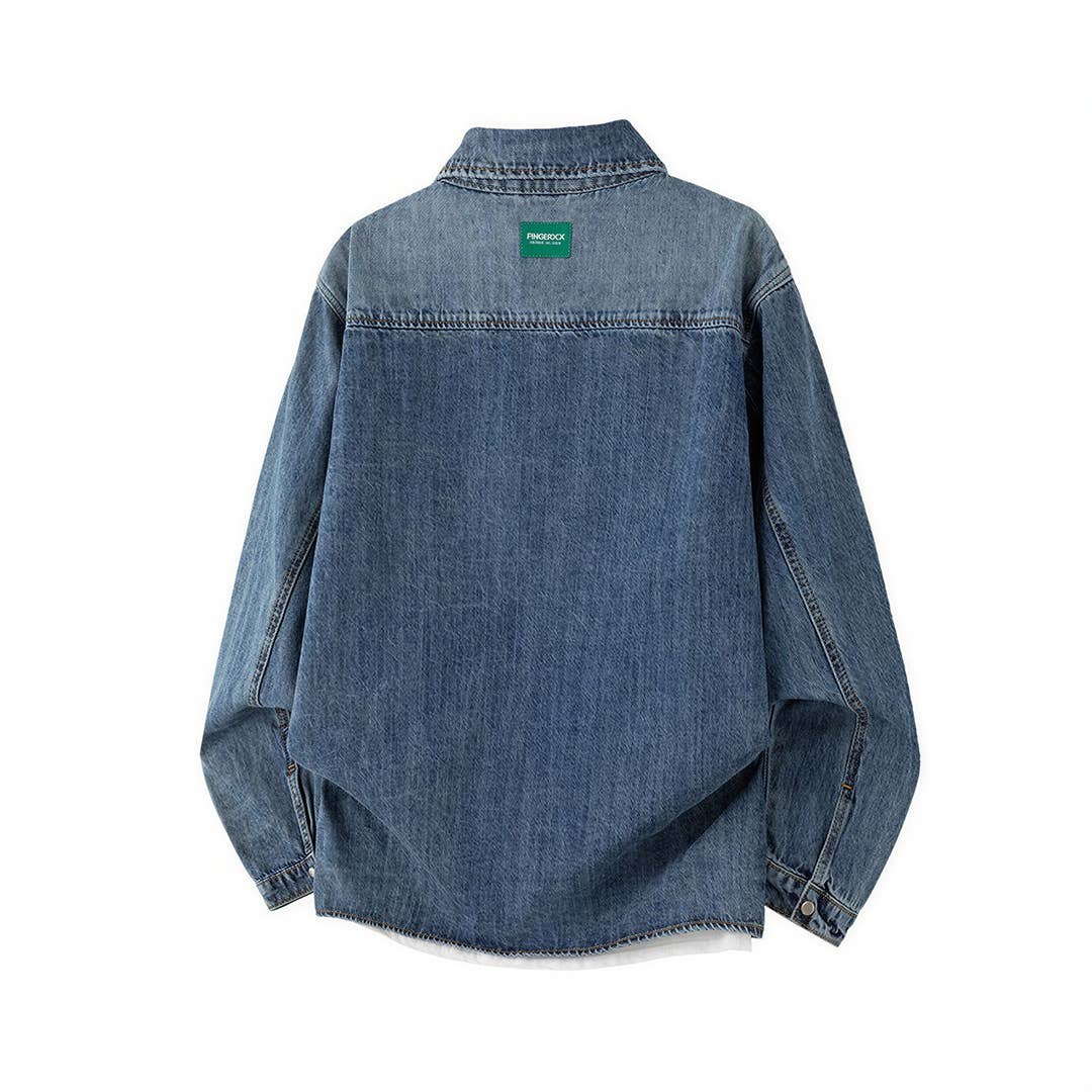 Men's Two-Tone Patch Pocket Denim Button Up Shirt