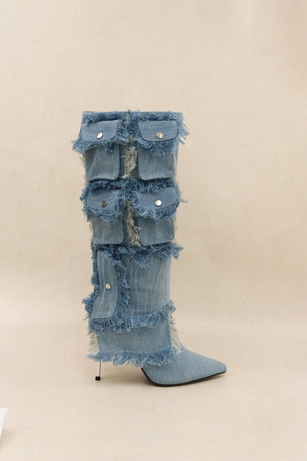 CARRY ON - Denim Pocket Boots w/ Frayed Texture