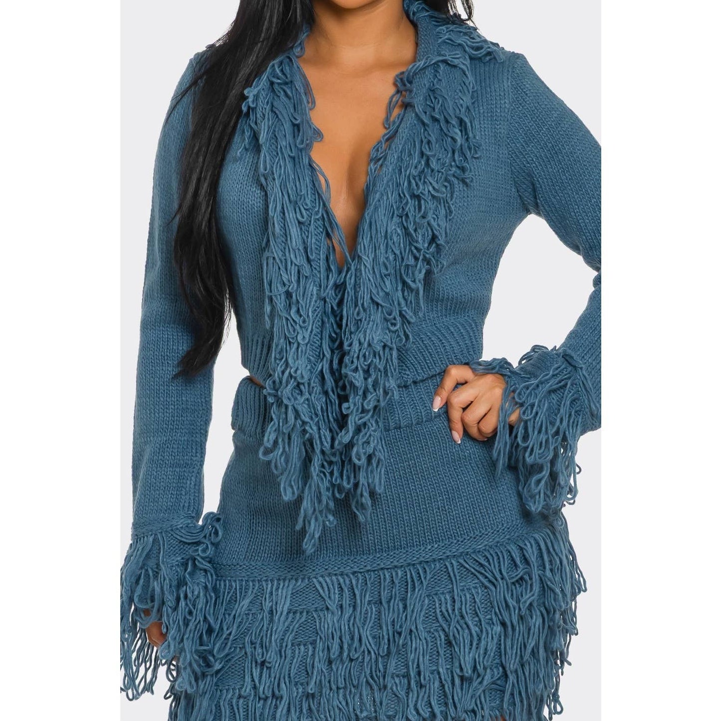 Fringe Knit Skirt Set