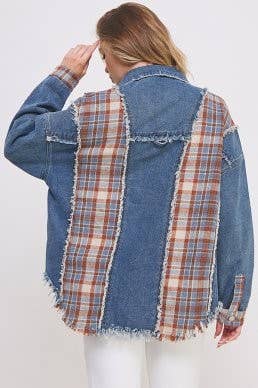 Denim and Plaid Color Block Jacket