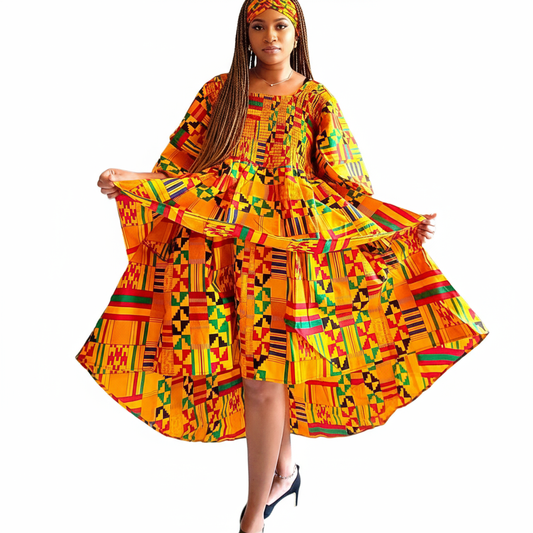 Kente Women High/Low Flounce Dress