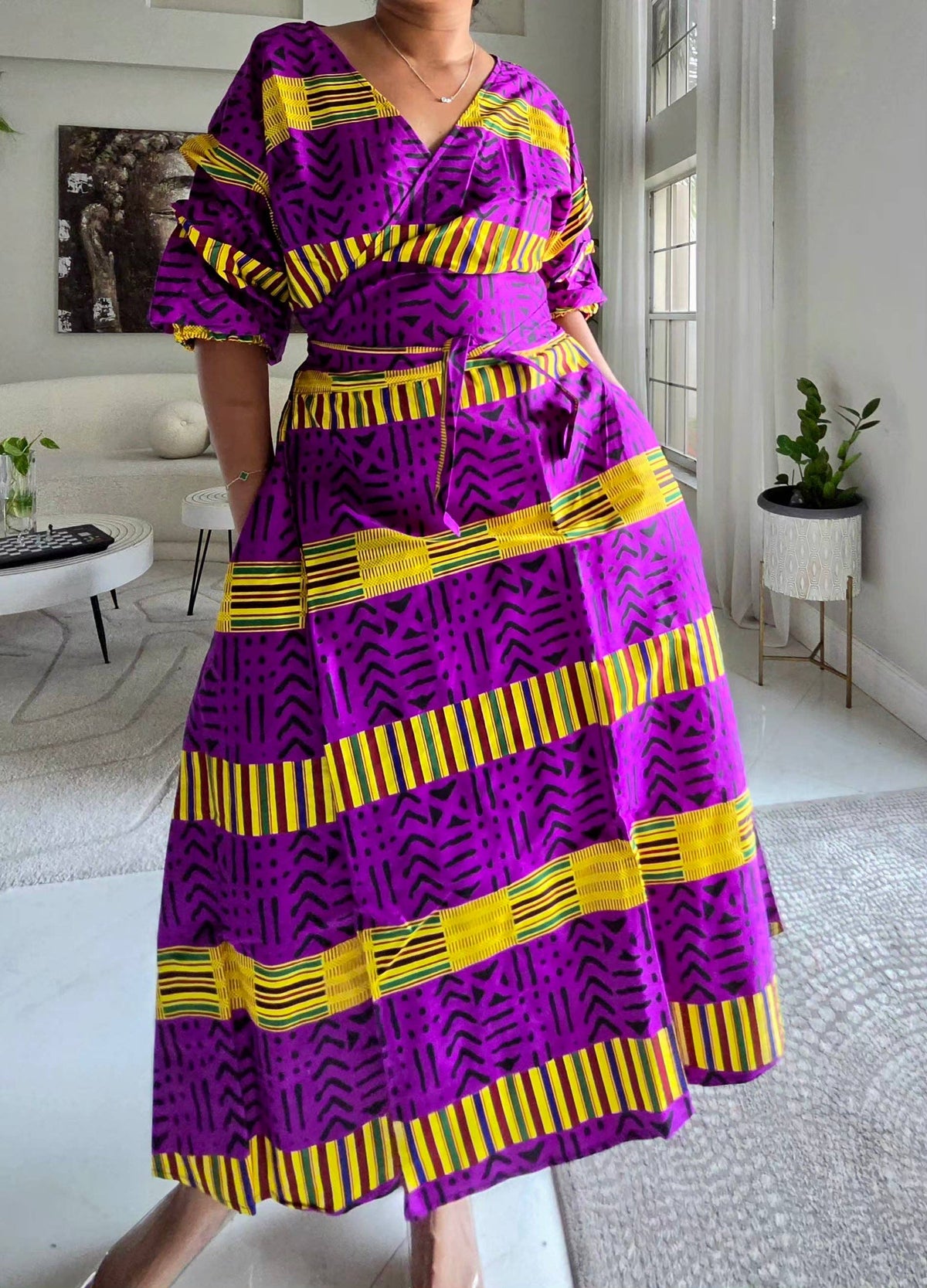 Wrap Dress With Puffed Sleeves