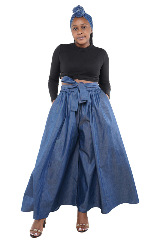 Blue Denim Palazzo Pants  One Size