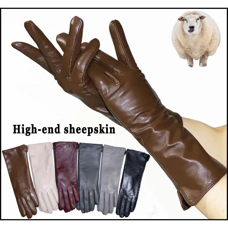Leather Gloves Women's Sheepskin Mid-length Velvet Lined (Multiple Colors)