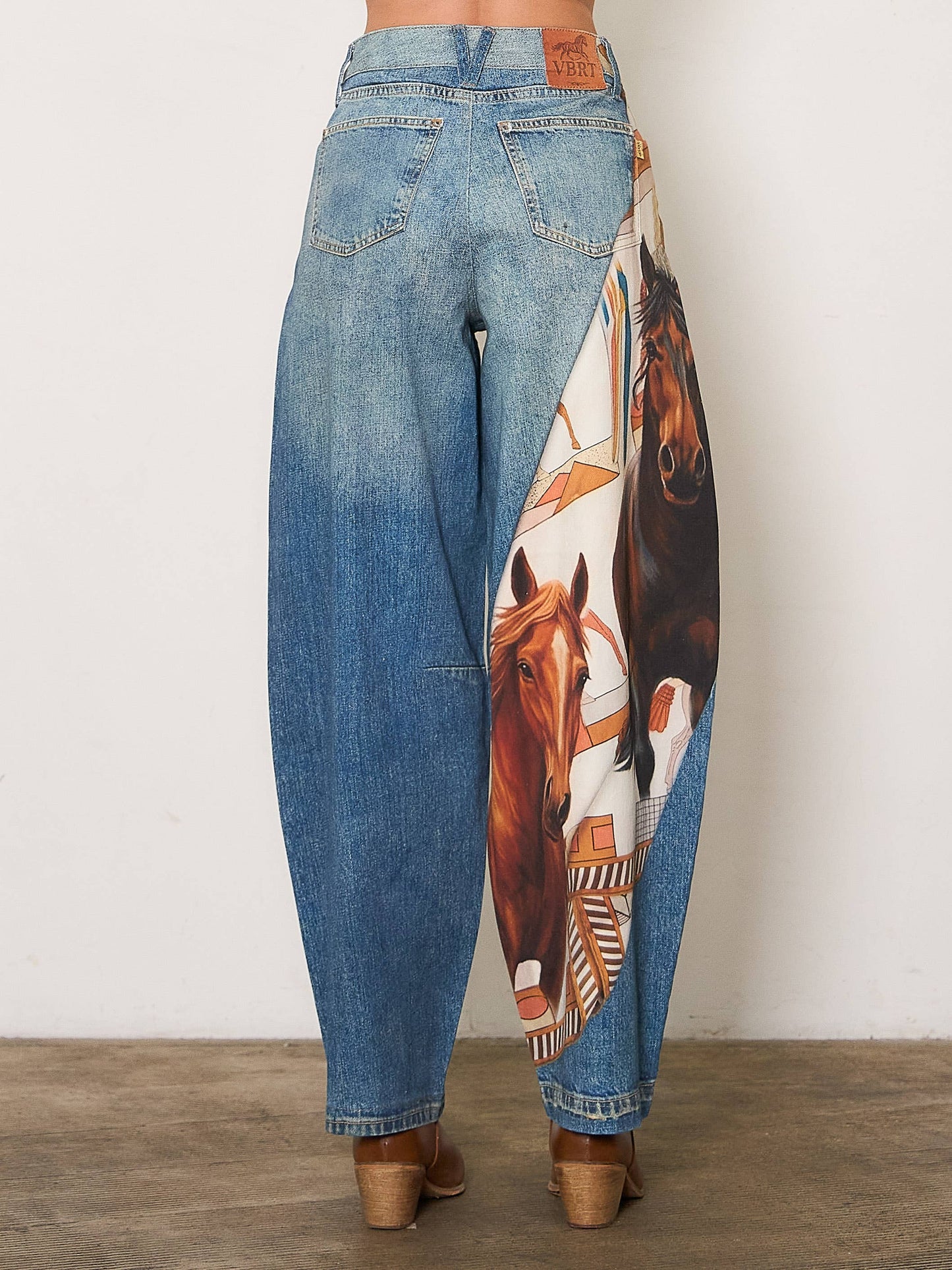 Horse Scarf Digital Print Baggy Jeans