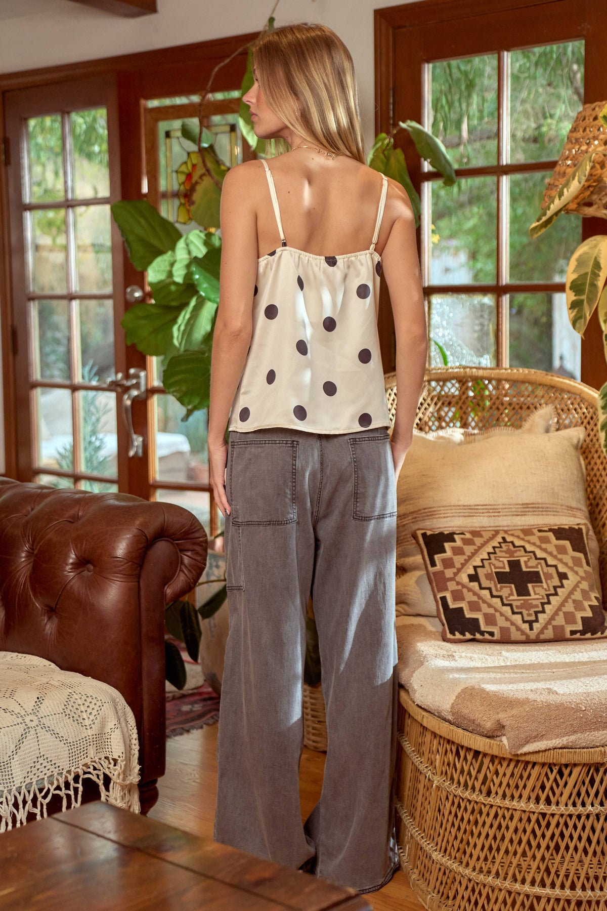 Satin Lace Detail Polka Dot Cami