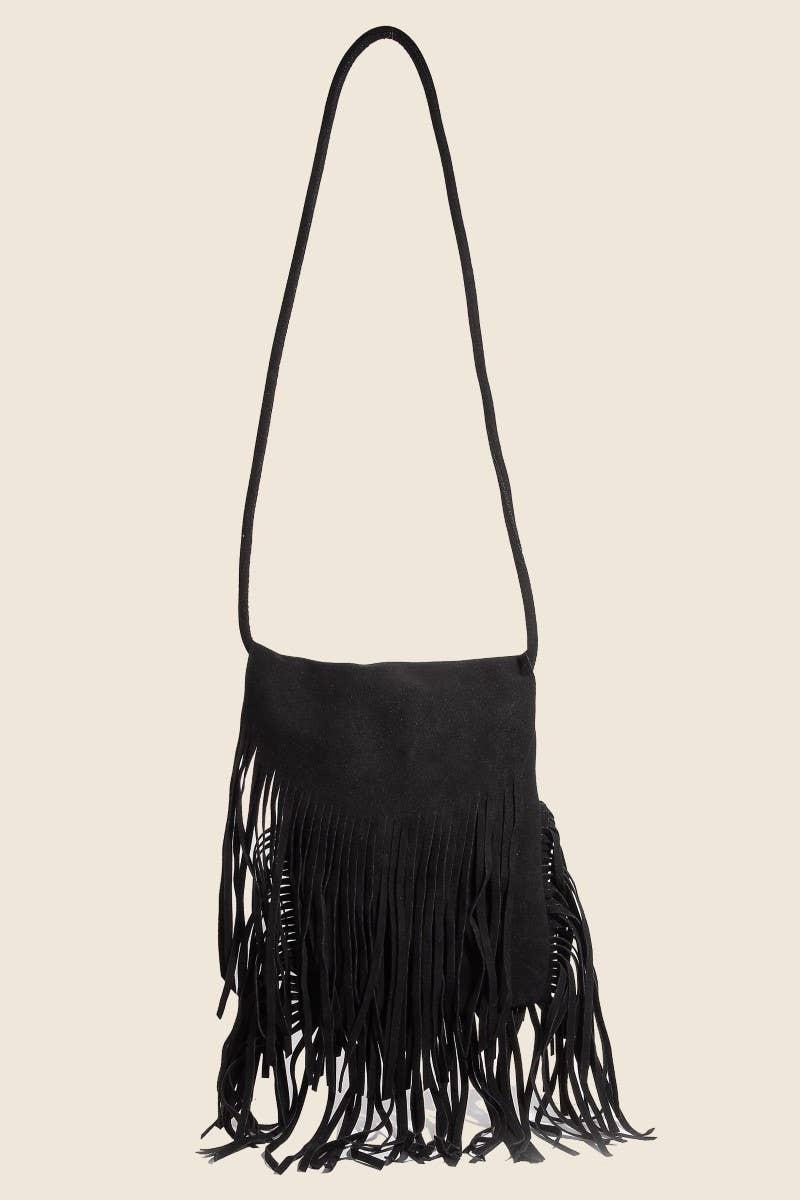 Faux Suede Long Fringe Rectangle Hand Bag
