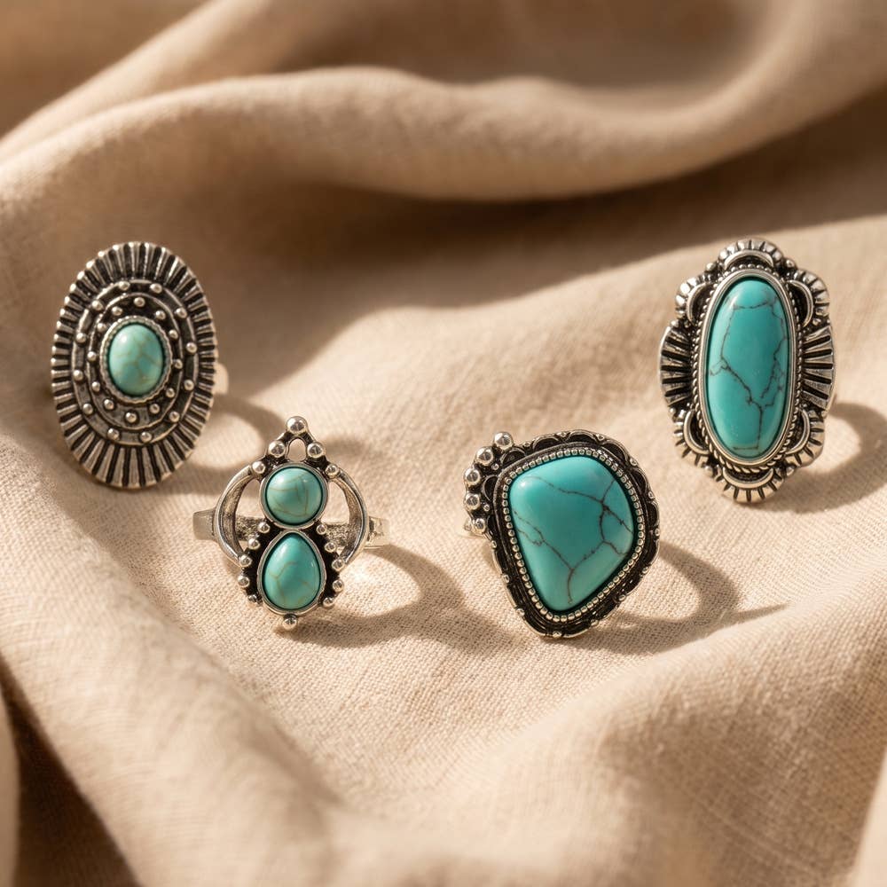 Turquoise Stone Statement Ring Set