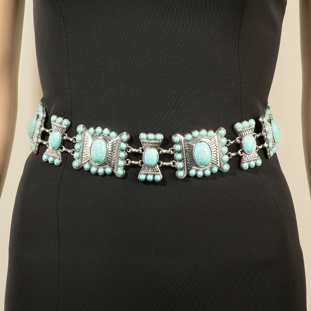 Turquoise Stone Western Concho Chain Belt
