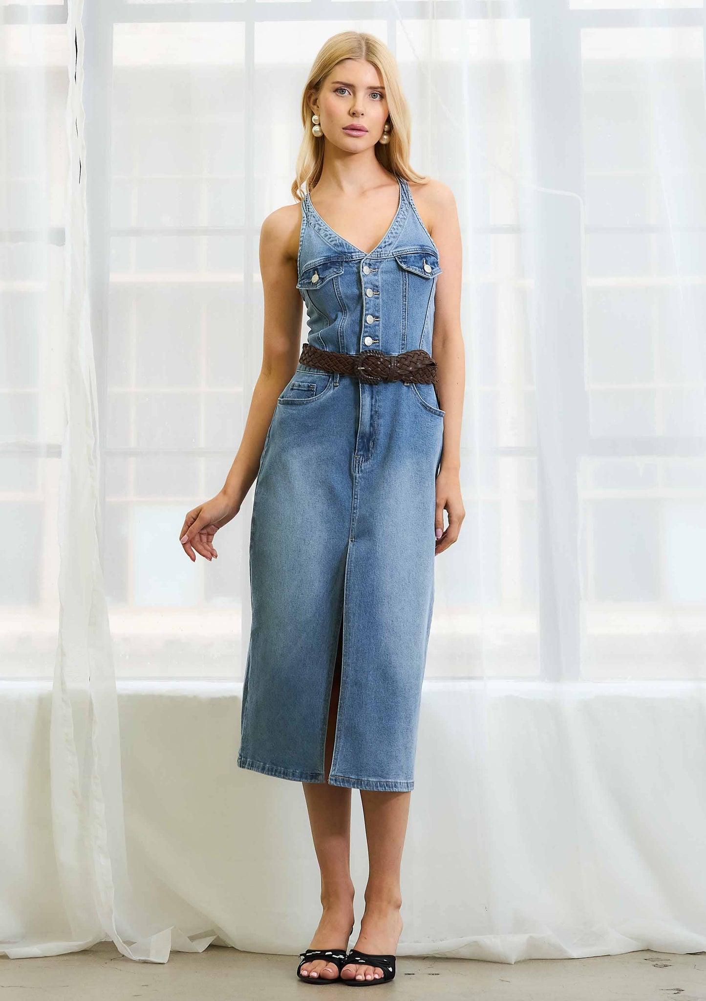 V-neck Shape Jumpsuit Dress