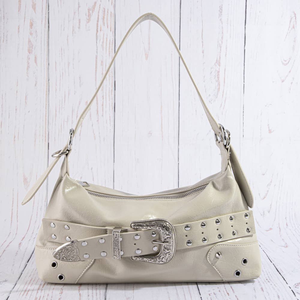 Studded Western Buckle Vegan Leather Shoulder Bag