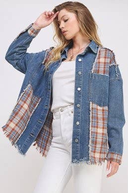 Denim and Plaid Color Block Jacket