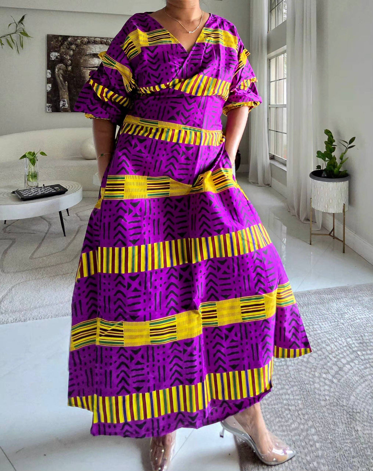 Wrap Dress With Puffed Sleeves