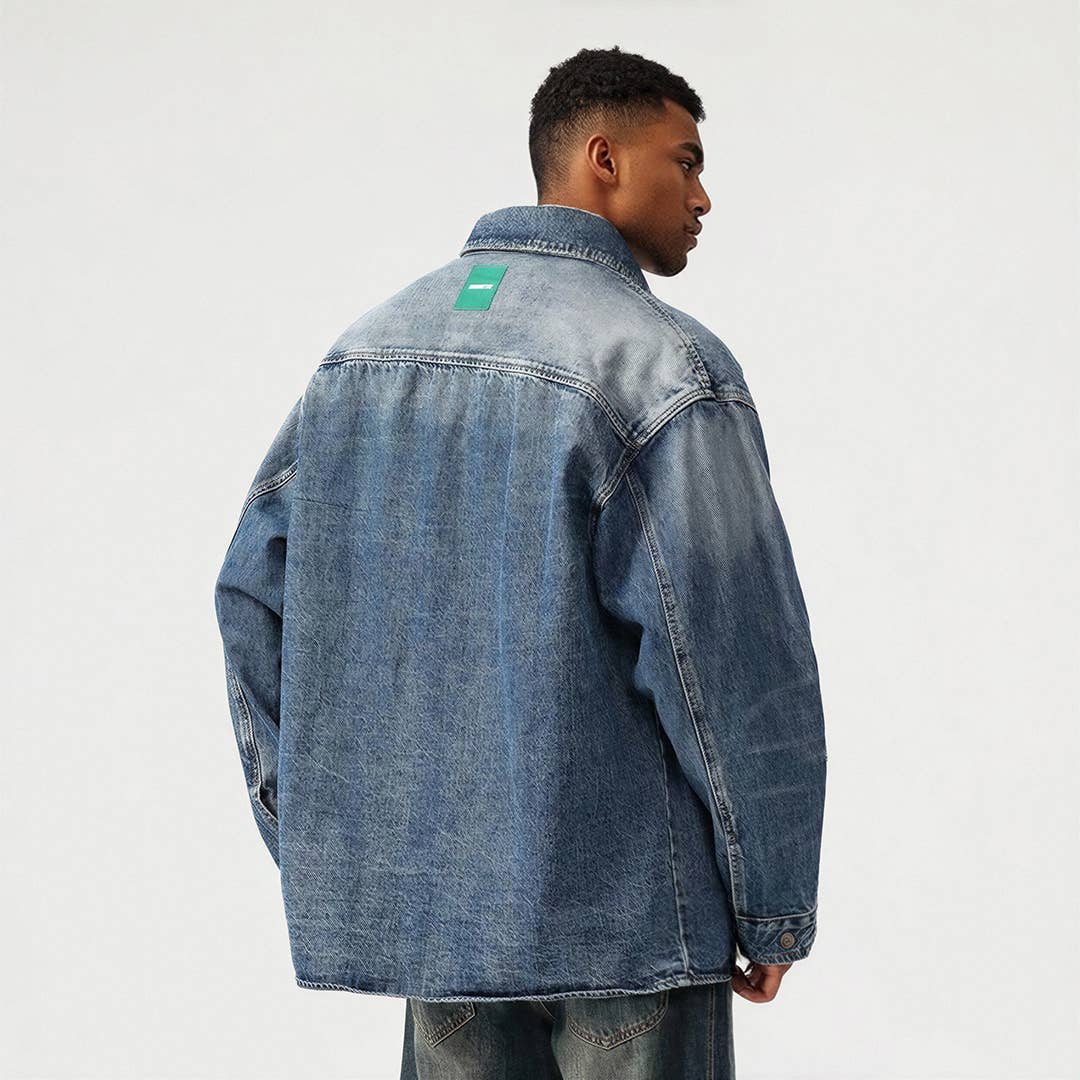 Men's Two-Tone Patch Pocket Denim Button Up Shirt