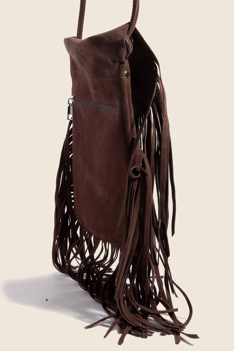 Faux Suede Long Fringe Rectangle Hand Bag