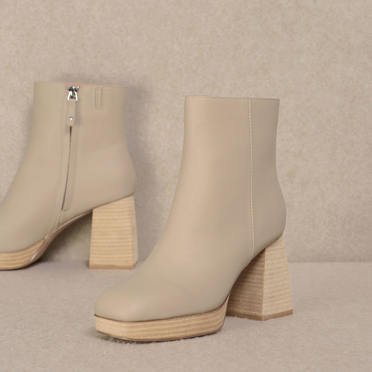 SHAKIRA Cream Ankle Block Heel Booties