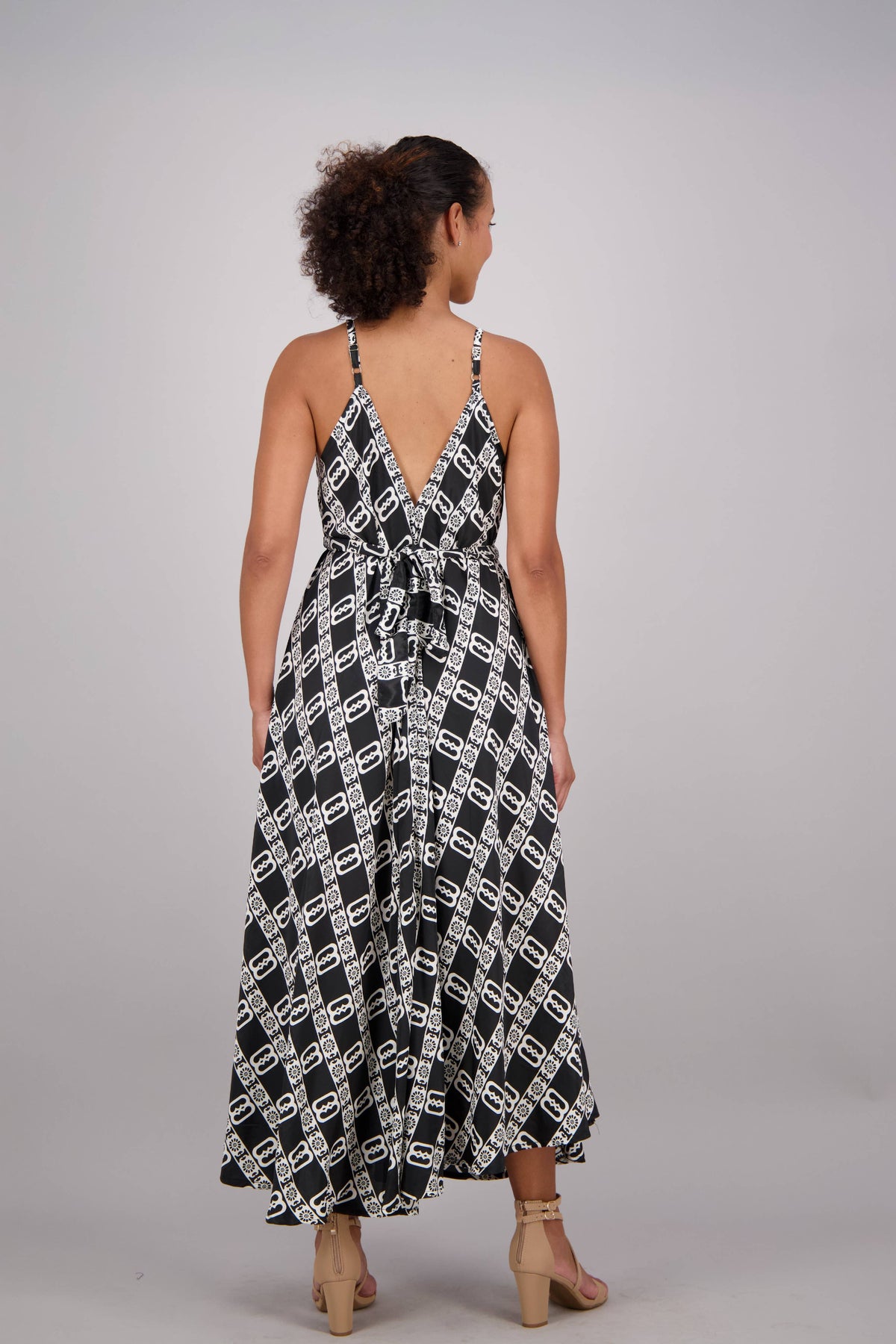 Geomtric Print Silk Blend Maxi Dress