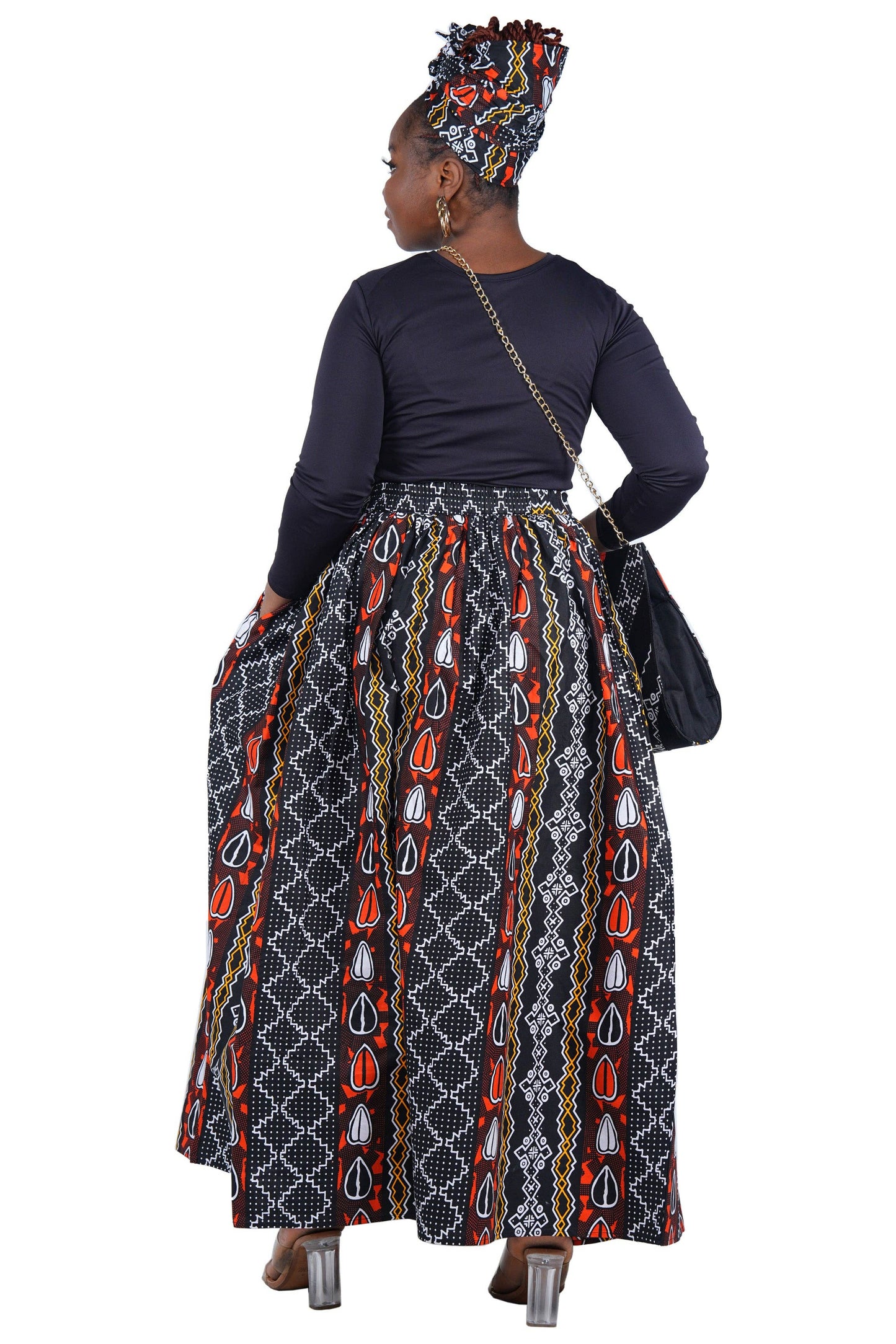 African Long Maxi Skirt With Handbag One Size