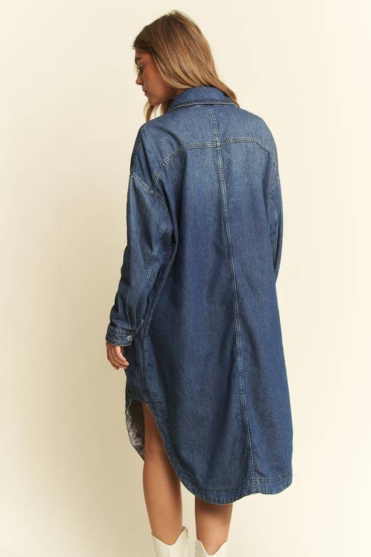 Plus Mid Length Button Down Denim Jacket