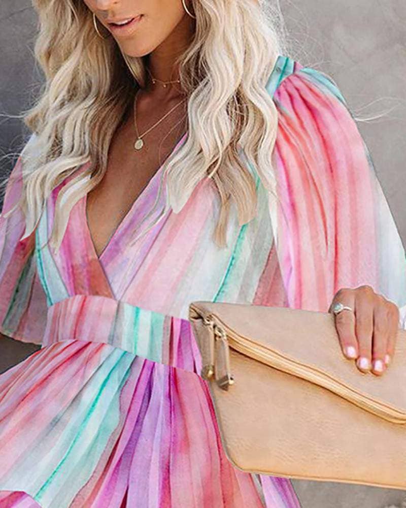 Pastel Tie Die Plunge Ruffle Hem Dress