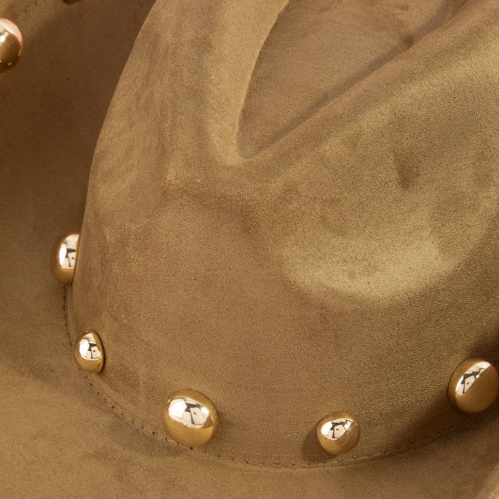 Gold Studded Brim Faux Suede Cowboy Hat