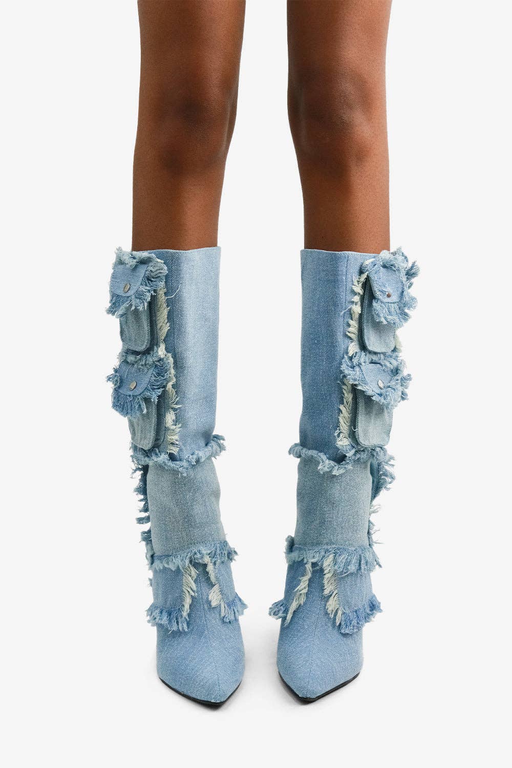 CARRY ON - Denim Pocket Boots w/ Frayed Texture