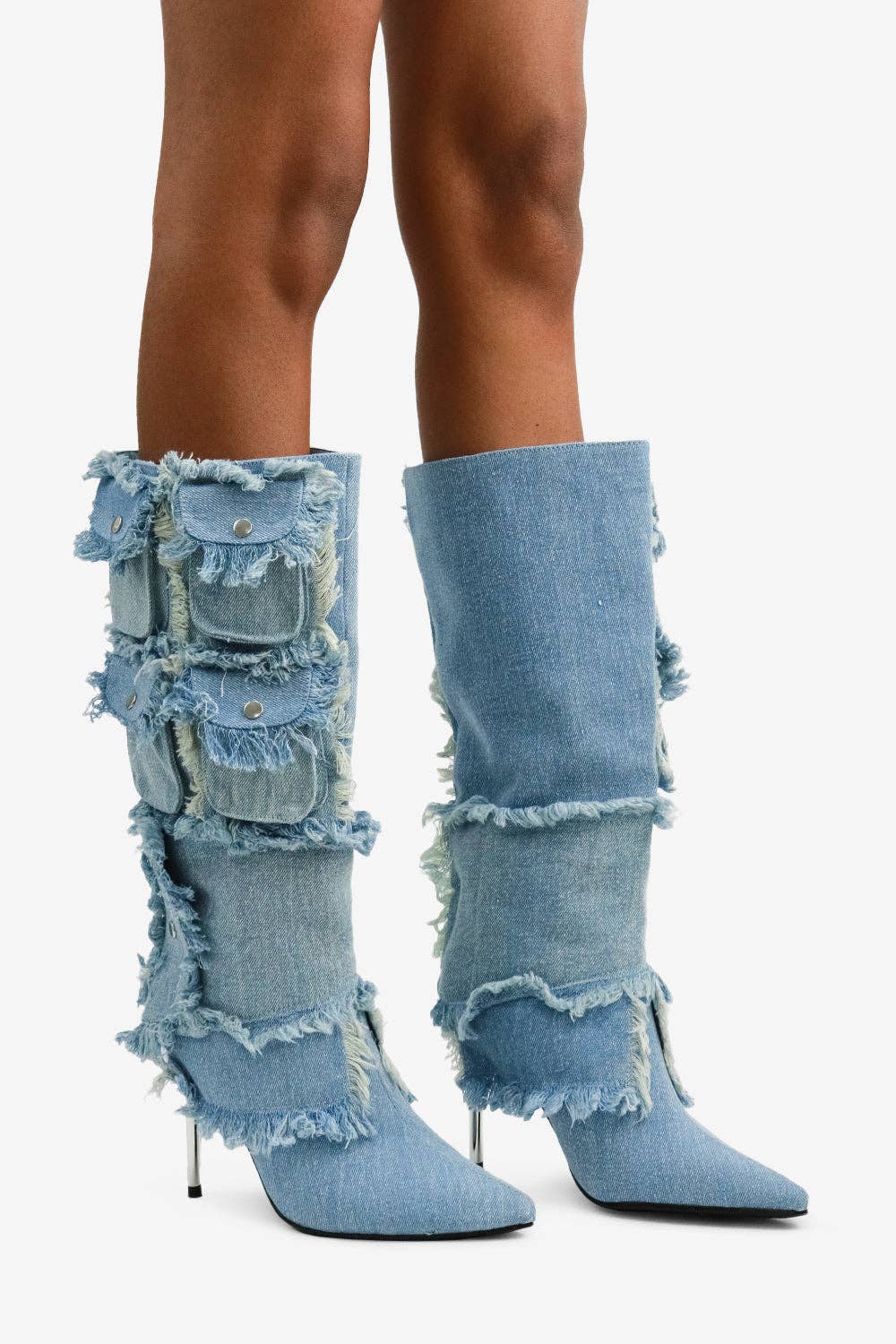 CARRY ON - Denim Pocket Boots w/ Frayed Texture