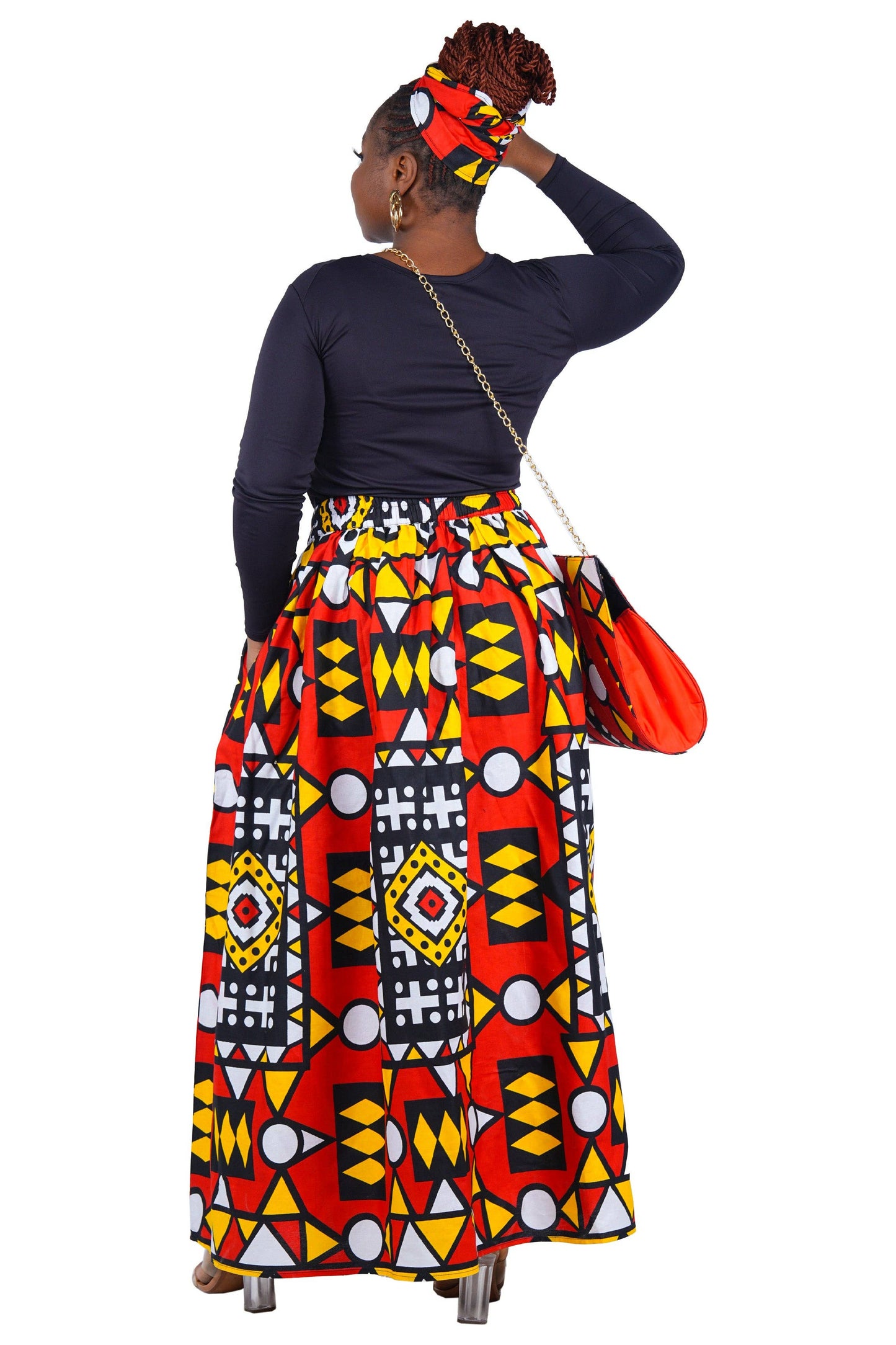 African Long Maxi Skirt With Handbag and Headwrap