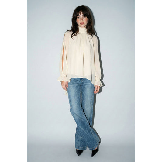 Chiffon Cold-Shoulder High-Low Top
