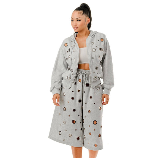 Plus Sweat Short Set with Grommet Details