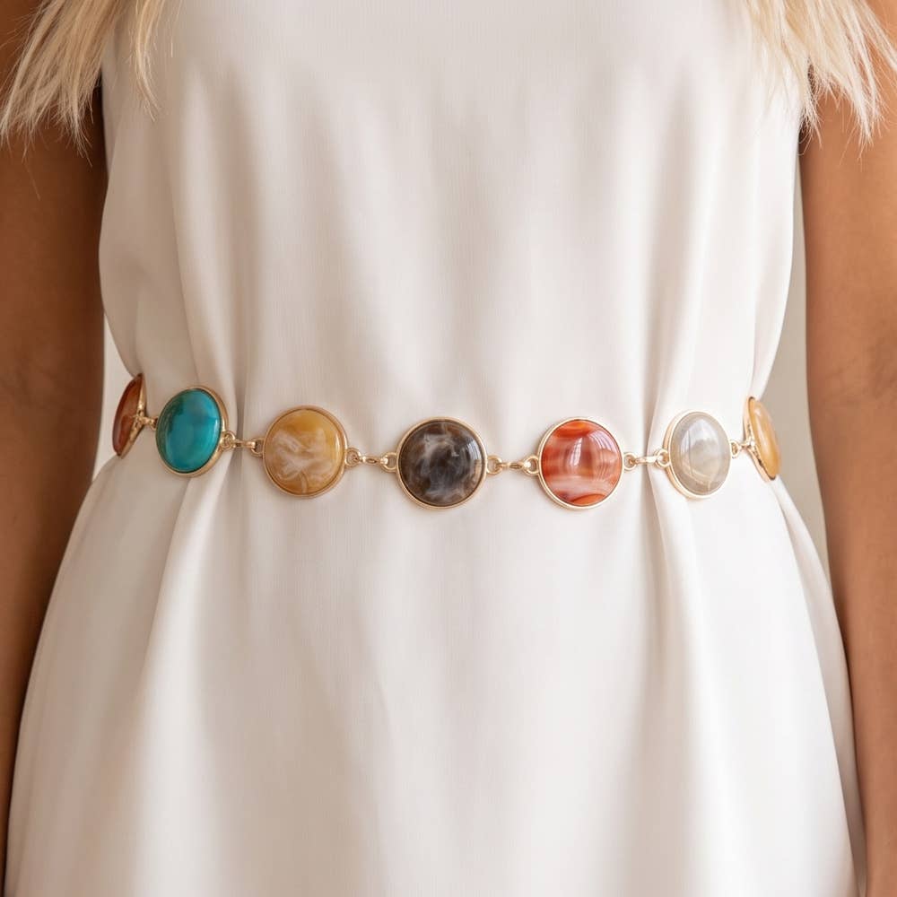 Multicolor Stone Disc Chain Belt