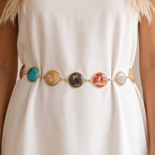 Multicolor Stone Disc Chain Belt